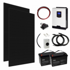 860W 24V Complete Off-grid solar power system with 2 x 430W Sharp solar panels, 2kW hybrid inverter and 2 x 100Ah lithium batteries